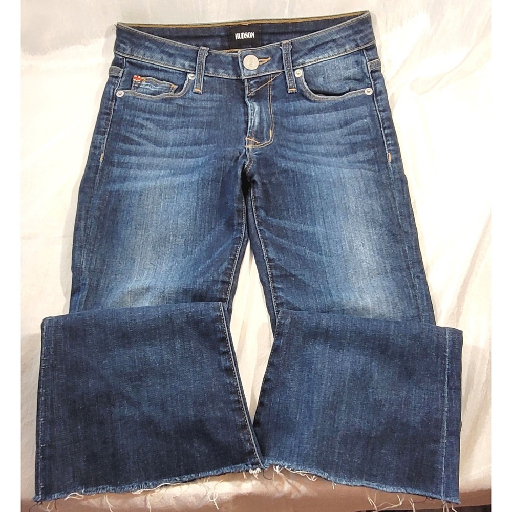 Hudson Women's Flare Raw Hem Low Rise Bell Bottom Cropped Capri Jeans - Sz 24